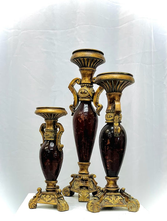 Wood and Gold Footed Candle Holders
