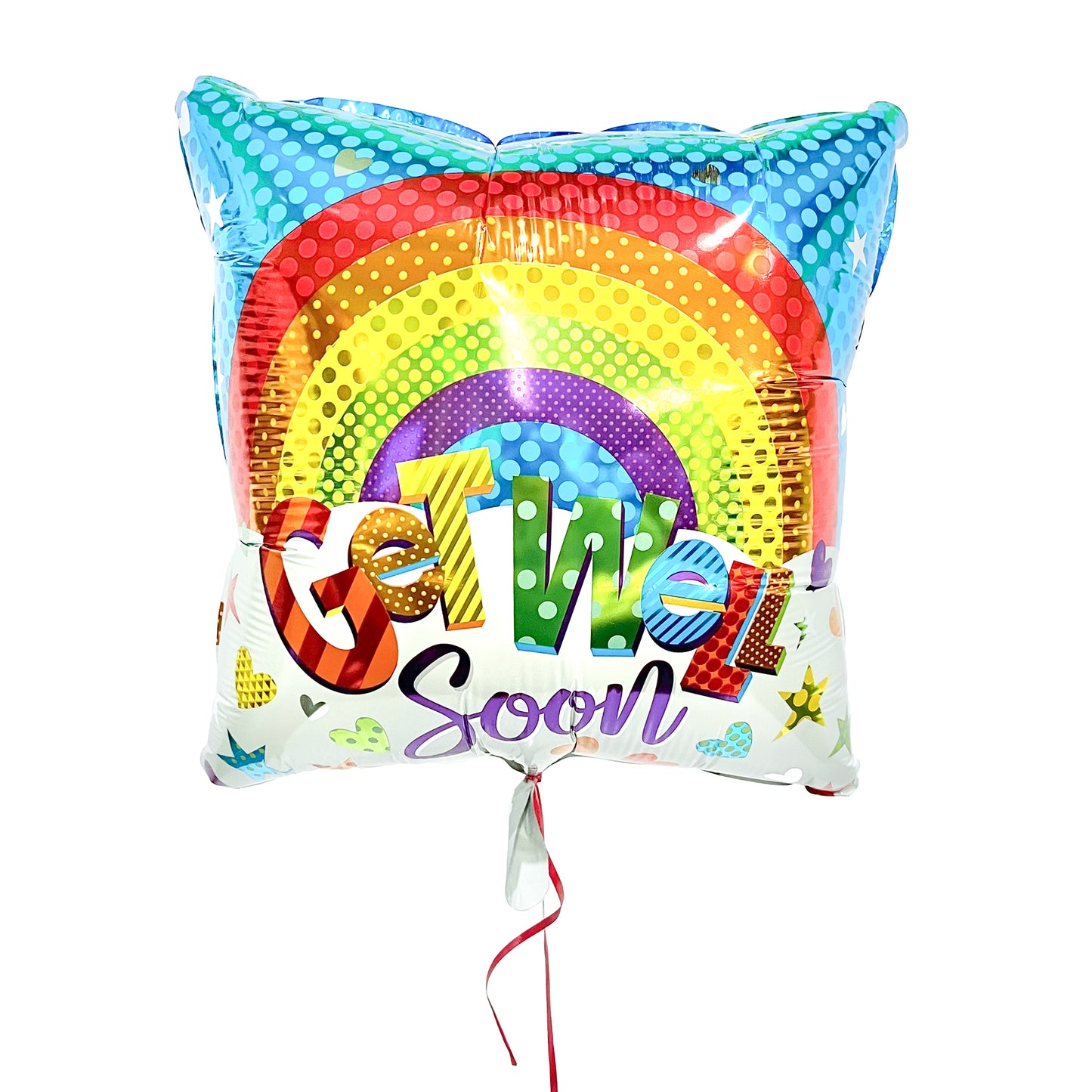 Get well soon blue square mylar balloon with rainbow
